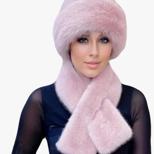 Luxurious Pink Faux Fur Scarf and Hat Set